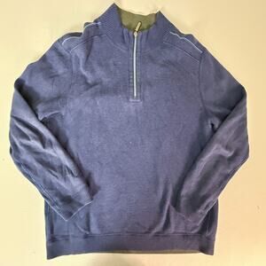 Tommy Bahama Navy Quarter Zip Pullover Sweatshirt Ribbed Mock Neck Blue Zip